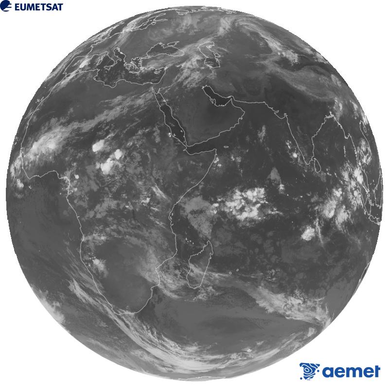 Imatge global del canal infraroig (longitud d'ona 10.8 �m) del sat�l�lit geoestacionari europeu Meteosat-9, pertanyent a la segona generaci� de sat�l�lits Meteosat. Les hores indicades es refereixen a la pen�nsula (una hora menys a les Illes Can�ries).&nbsp;divendres, 2 d?octubre  2026 05:00