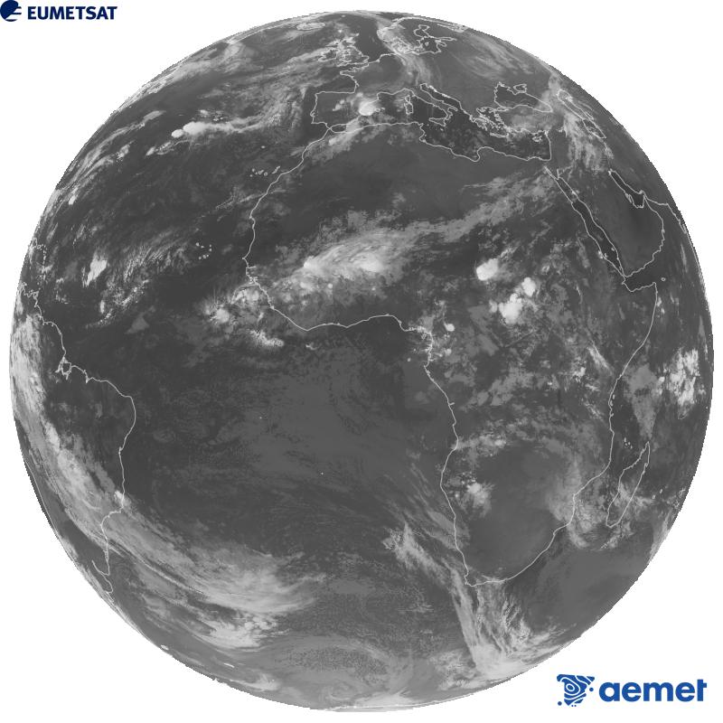 Imatge global del canal infraroig (longitud d'ona 10.5 �m) del sat�l�lit geoestacionari europeu Meteosat-12, pertanyent a la tercera generaci� de sat�l�lits Meteosat. Les hores indicades es refereixen a la pen�nsula (una hora menys a les Illes Can�ries).&nbsp;divendres, 2 d?octubre  2026 05:00