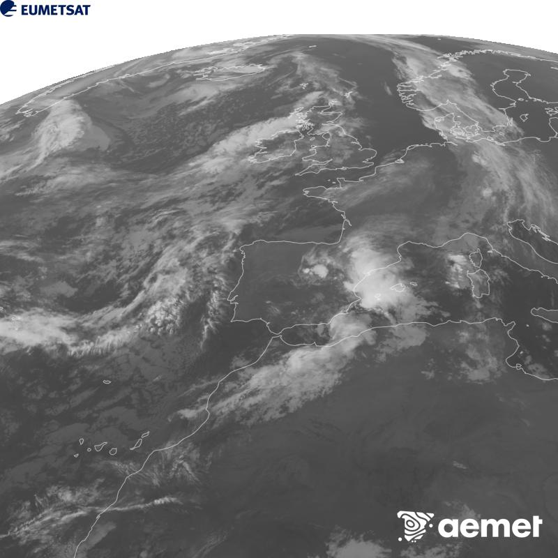 Aquesta imatge es genera utilitzant informaci� del canal Infraroig 10.5 �m del sat�l�lit METEOSAT-12, pertanyent a la tercera generaci� de sat�l�lits Meteosat (MTG). Perqu� la imatge s'assembli m�s a la percepci� de l'ull hum�, l'escala de grises est� invertida. Les hores indicades es refereixen a la pen�nsula (una hora menys a les Illes Can�ries).&nbsp;divendres, 2 d?octubre  2026 08:00