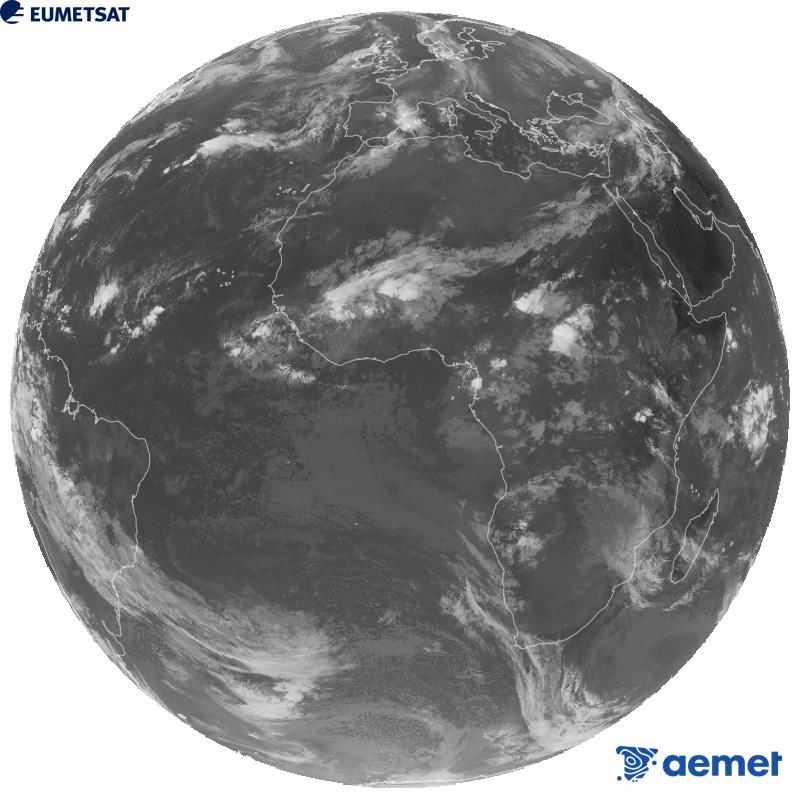 Imatge global del canal infraroig (longitud d'ona 10.5 �m) del sat�l�lit geoestacionari europeu Meteosat-12, pertanyent a la tercera generaci� de sat�l�lits Meteosat. Les hores indicades es refereixen a la pen�nsula (una hora menys a les Illes Can�ries).&nbsp;divendres, 2 d?octubre  2026 08:00