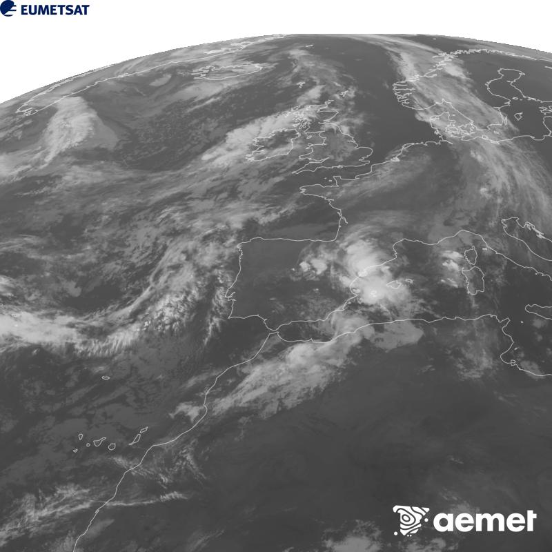 Aquesta imatge es genera utilitzant informaci� del canal Infraroig 10.5 �m del sat�l�lit METEOSAT-12, pertanyent a la tercera generaci� de sat�l�lits Meteosat (MTG). Perqu� la imatge s'assembli m�s a la percepci� de l'ull hum�, l'escala de grises est� invertida. Les hores indicades es refereixen a la pen�nsula (una hora menys a les Illes Can�ries).&nbsp;divendres, 2 d?octubre  2026 09:00