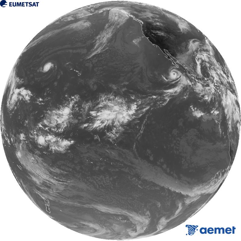 Imatge global del canal infraroig (longitud d'ona 10.3 �m) del sat�l�lit estatunidenc GOES-18. Les hores indicades es refereixen a la pen�nsula (una hora menys a les Illes Can�ries).&nbsp;dissabte, 3 d?octubre  2026 23:00