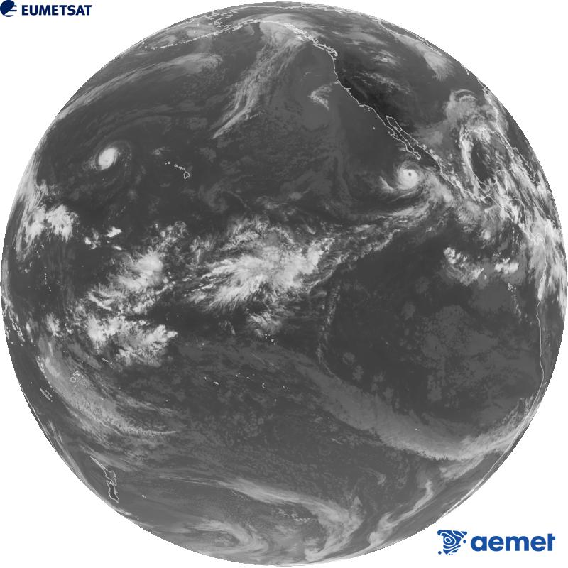 Imatge global del canal infraroig (longitud d'ona 10.3 �m) del sat�l�lit estatunidenc GOES-18. Les hores indicades es refereixen a la pen�nsula (una hora menys a les Illes Can�ries).&nbsp;diumenge, 4 d?octubre  2026 02:00