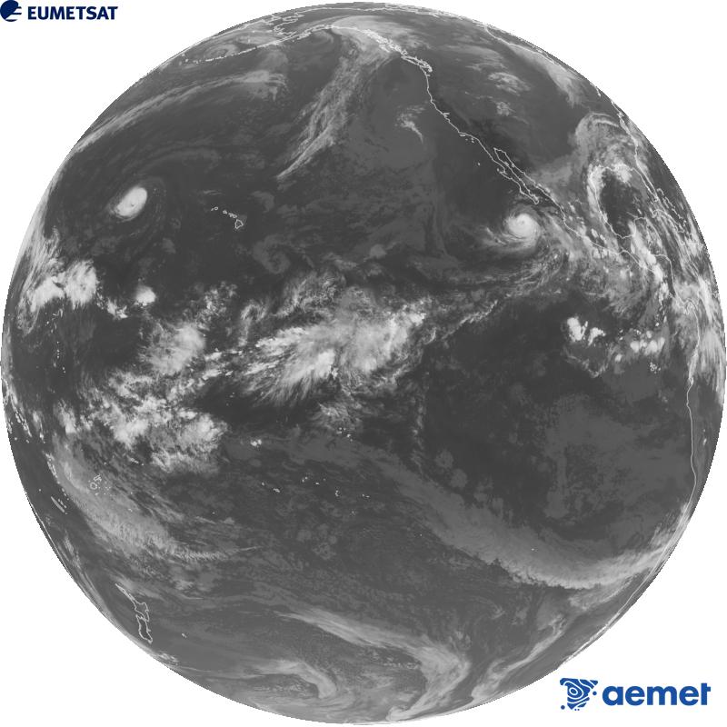 Imatge global del canal infraroig (longitud d'ona 10.3 �m) del sat�l�lit estatunidenc GOES-18. Les hores indicades es refereixen a la pen�nsula (una hora menys a les Illes Can�ries).&nbsp;diumenge, 4 d?octubre  2026 05:00