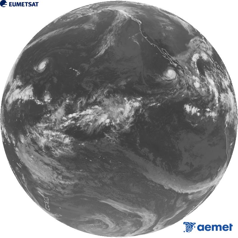 Imatge global del canal infraroig (longitud d'ona 10.3 �m) del sat�l�lit estatunidenc GOES-18. Les hores indicades es refereixen a la pen�nsula (una hora menys a les Illes Can�ries).&nbsp;diumenge, 4 d?octubre  2026 08:00