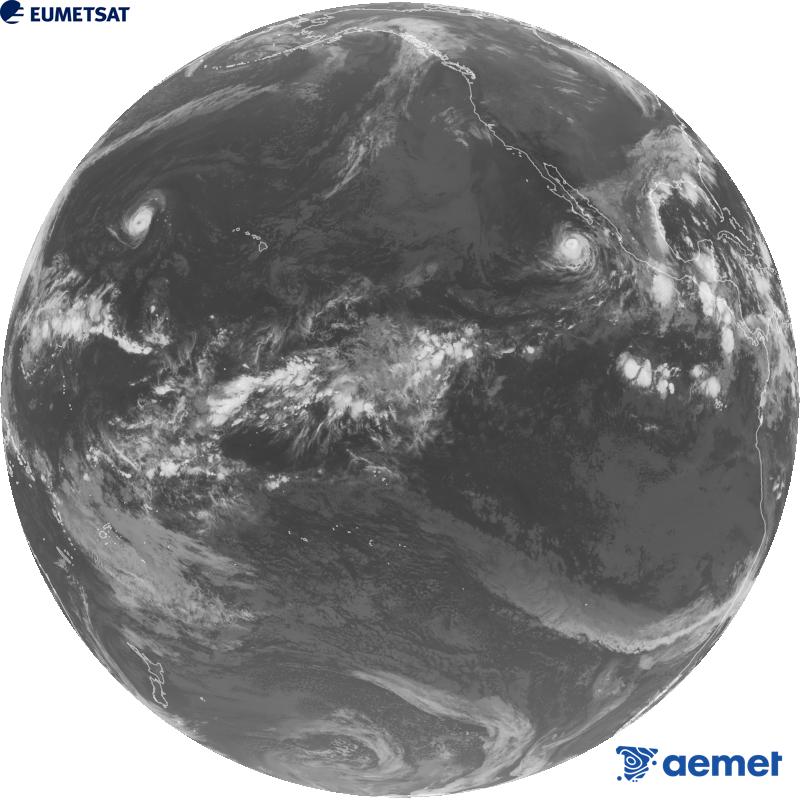 Imatge global del canal infraroig (longitud d'ona 10.3 �m) del sat�l�lit estatunidenc GOES-18. Les hores indicades es refereixen a la pen�nsula (una hora menys a les Illes Can�ries).&nbsp;diumenge, 4 d?octubre  2026 11:00