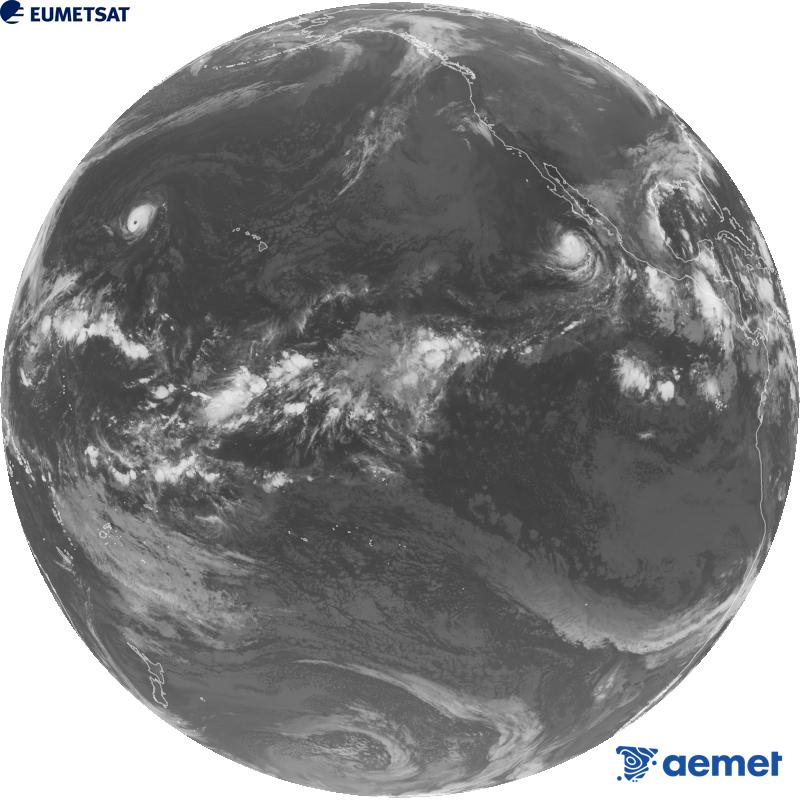 Imatge global del canal infraroig (longitud d'ona 10.3 �m) del sat�l�lit estatunidenc GOES-18. Les hores indicades es refereixen a la pen�nsula (una hora menys a les Illes Can�ries).&nbsp;diumenge, 4 d?octubre  2026 14:00