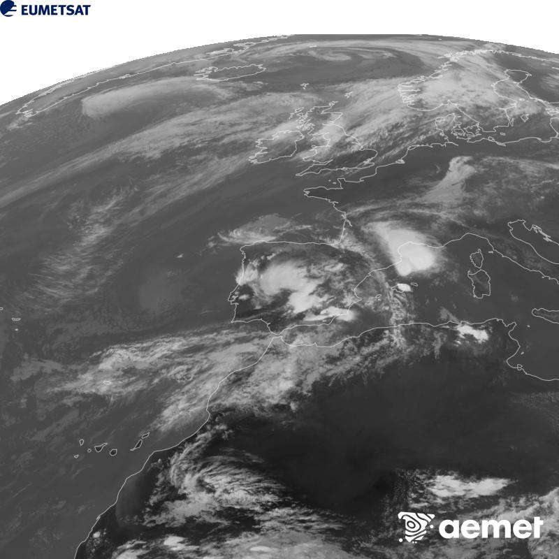 Esta imaxe x�rase utilizando informaci�n da canle Infravermella 10.5 �m do sat�lite METEOSAT-12, pertencente � terceira xeraci�n de sat�lites Meteosat (MTG). Para que a imaxe se asemelle m�is � percepci�n do ollo humano, a escala de grises est� investida. As horas indicadas ref�rense � pen�nsula (unha hora menos nas Illas Canarias).&nbsp;domingo, 4 outubro  2026 17:00