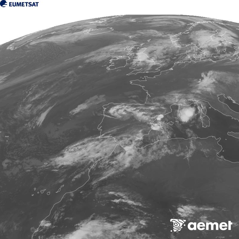 Esta imaxe x�rase utilizando informaci�n da canle Infravermella 10.5 �m do sat�lite METEOSAT-12, pertencente � terceira xeraci�n de sat�lites Meteosat (MTG). Para que a imaxe se asemelle m�is � percepci�n do ollo humano, a escala de grises est� investida. As horas indicadas ref�rense � pen�nsula (unha hora menos nas Illas Canarias).&nbsp;luns, 5 outubro  2026 00:00