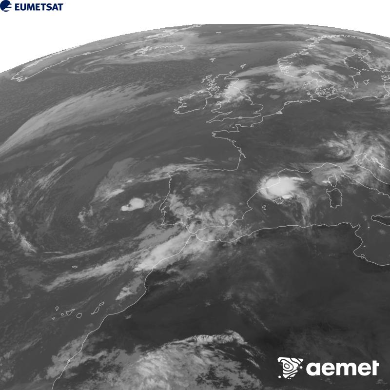 Esta imagen se genera utilizando informaci�n del canal Infrarrojo 10.5 �m del sat�lite METEOSAT-12, perteneciente a la tercera generaci�n de sat�lites Meteosat (MTG). Para que la imagen se asemeje m�s a la percepci�n del ojo humano, la escala de grises est� invertida. Las horas indicadas se refieren a la pen�nsula (una hora menos en las Islas Canarias).&nbsp;lunes, 05 octubre 2026 a las 11:00