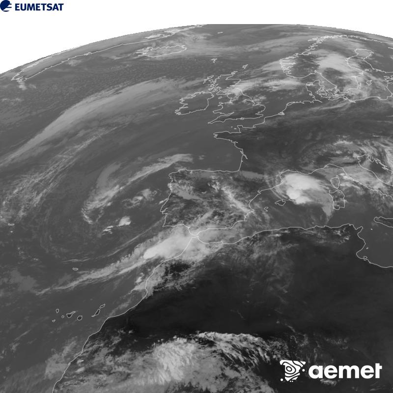 Esta imaxe x�rase utilizando informaci�n da canle Infravermella 10.5 �m do sat�lite METEOSAT-12, pertencente � terceira xeraci�n de sat�lites Meteosat (MTG). Para que a imaxe se asemelle m�is � percepci�n do ollo humano, a escala de grises est� investida. As horas indicadas ref�rense � pen�nsula (unha hora menos nas Illas Canarias).&nbsp;luns, 5 outubro  2026 16:00