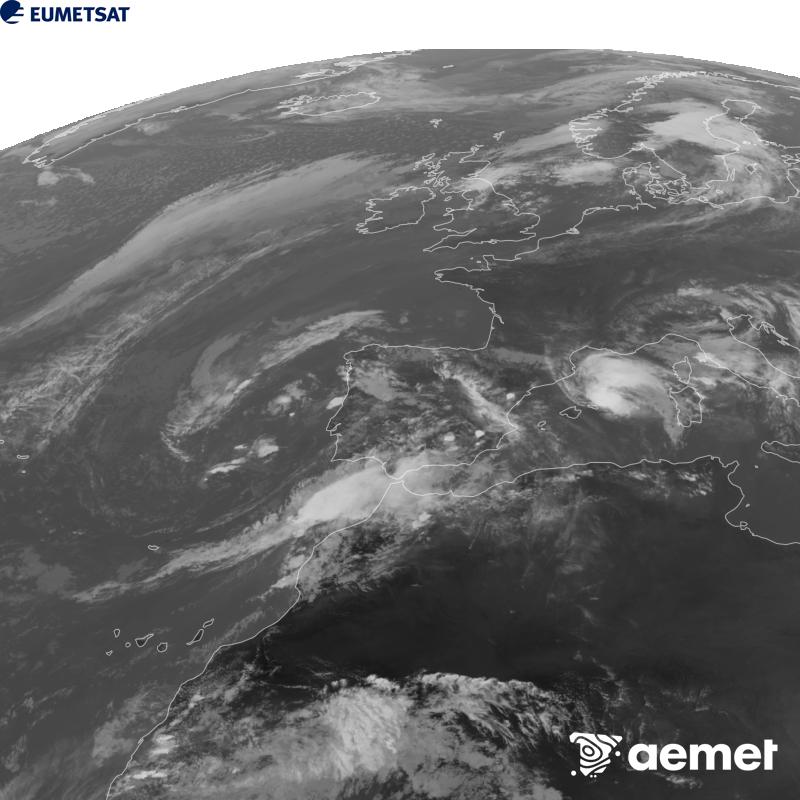 Esta imaxe x�rase utilizando informaci�n da canle Infravermella 10.5 �m do sat�lite METEOSAT-12, pertencente � terceira xeraci�n de sat�lites Meteosat (MTG). Para que a imaxe se asemelle m�is � percepci�n do ollo humano, a escala de grises est� investida. As horas indicadas ref�rense � pen�nsula (unha hora menos nas Illas Canarias).&nbsp;luns, 5 outubro  2026 17:00