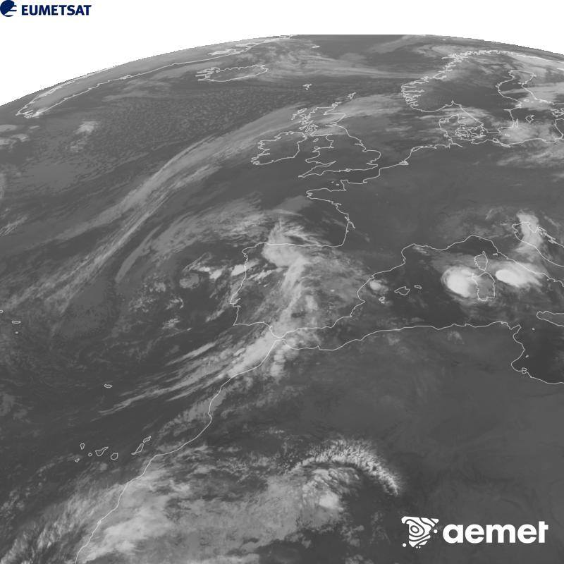 Esta imaxe x�rase utilizando informaci�n da canle Infravermella 10.5 �m do sat�lite METEOSAT-12, pertencente � terceira xeraci�n de sat�lites Meteosat (MTG). Para que a imaxe se asemelle m�is � percepci�n do ollo humano, a escala de grises est� investida. As horas indicadas ref�rense � pen�nsula (unha hora menos nas Illas Canarias).&nbsp;martes, 6 outubro  2026 02:00