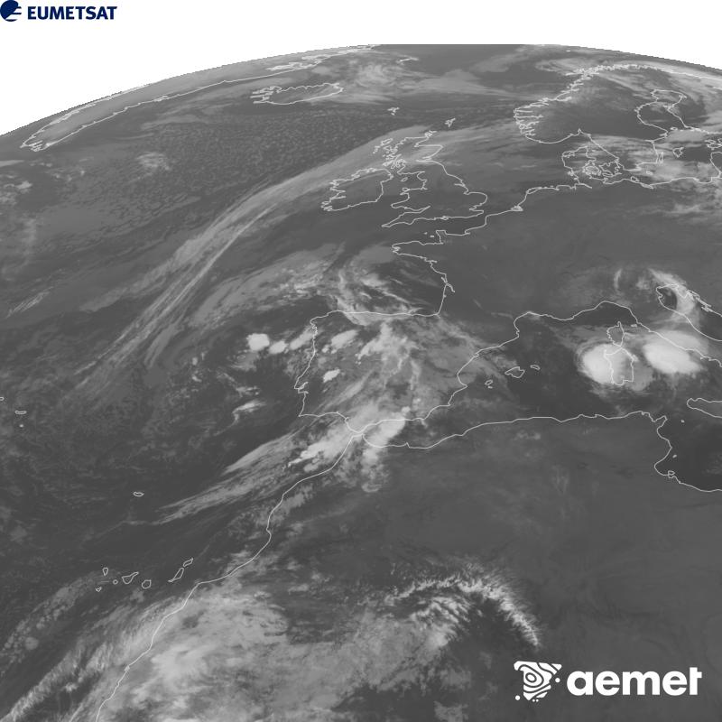 Esta imaxe x�rase utilizando informaci�n da canle Infravermella 10.5 �m do sat�lite METEOSAT-12, pertencente � terceira xeraci�n de sat�lites Meteosat (MTG). Para que a imaxe se asemelle m�is � percepci�n do ollo humano, a escala de grises est� investida. As horas indicadas ref�rense � pen�nsula (unha hora menos nas Illas Canarias).&nbsp;martes, 6 outubro  2026 04:00
