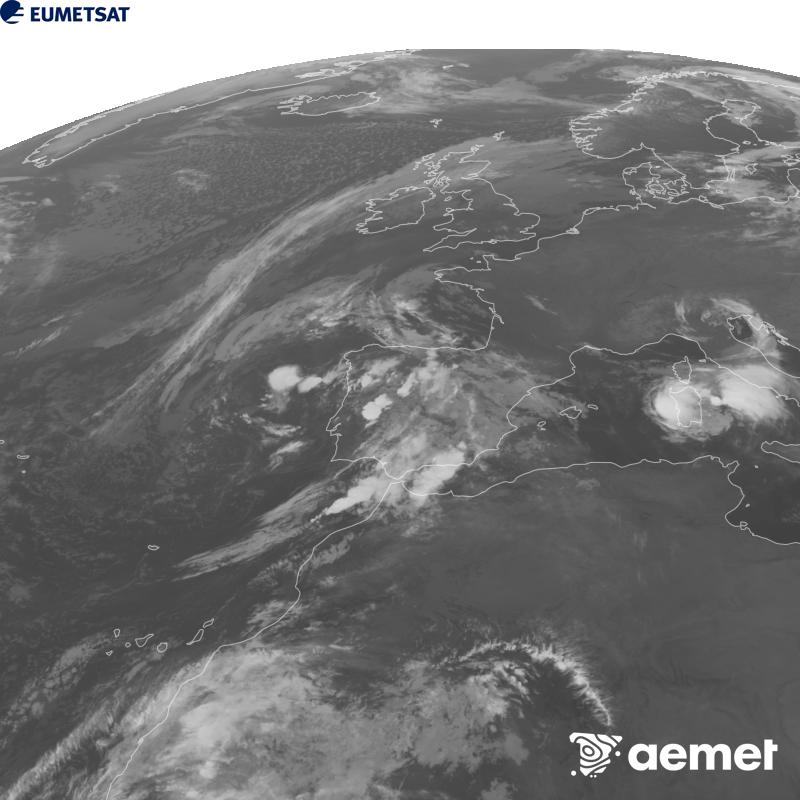 Esta imaxe x�rase utilizando informaci�n da canle Infravermella 10.5 �m do sat�lite METEOSAT-12, pertencente � terceira xeraci�n de sat�lites Meteosat (MTG). Para que a imaxe se asemelle m�is � percepci�n do ollo humano, a escala de grises est� investida. As horas indicadas ref�rense � pen�nsula (unha hora menos nas Illas Canarias).&nbsp;martes, 6 outubro  2026 05:00