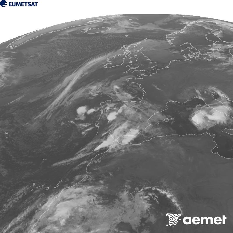 Esta imaxe x�rase utilizando informaci�n da canle Infravermella 10.5 �m do sat�lite METEOSAT-12, pertencente � terceira xeraci�n de sat�lites Meteosat (MTG). Para que a imaxe se asemelle m�is � percepci�n do ollo humano, a escala de grises est� investida. As horas indicadas ref�rense � pen�nsula (unha hora menos nas Illas Canarias).&nbsp;martes, 6 outubro  2026 06:00