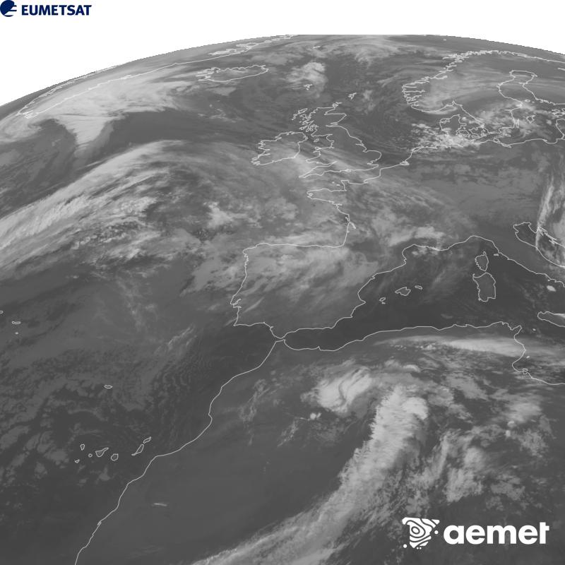 Esta imagen se genera utilizando informaci�n del canal Infrarrojo 10.5 �m del sat�lite METEOSAT-12, perteneciente a la tercera generaci�n de sat�lites Meteosat (MTG). Para que la imagen se asemeje m�s a la percepci�n del ojo humano, la escala de grises est� invertida. Las horas indicadas se refieren a la pen�nsula (una hora menos en las Islas Canarias).&nbsp;domingo, 11 octubre 2026 a las 08:00
