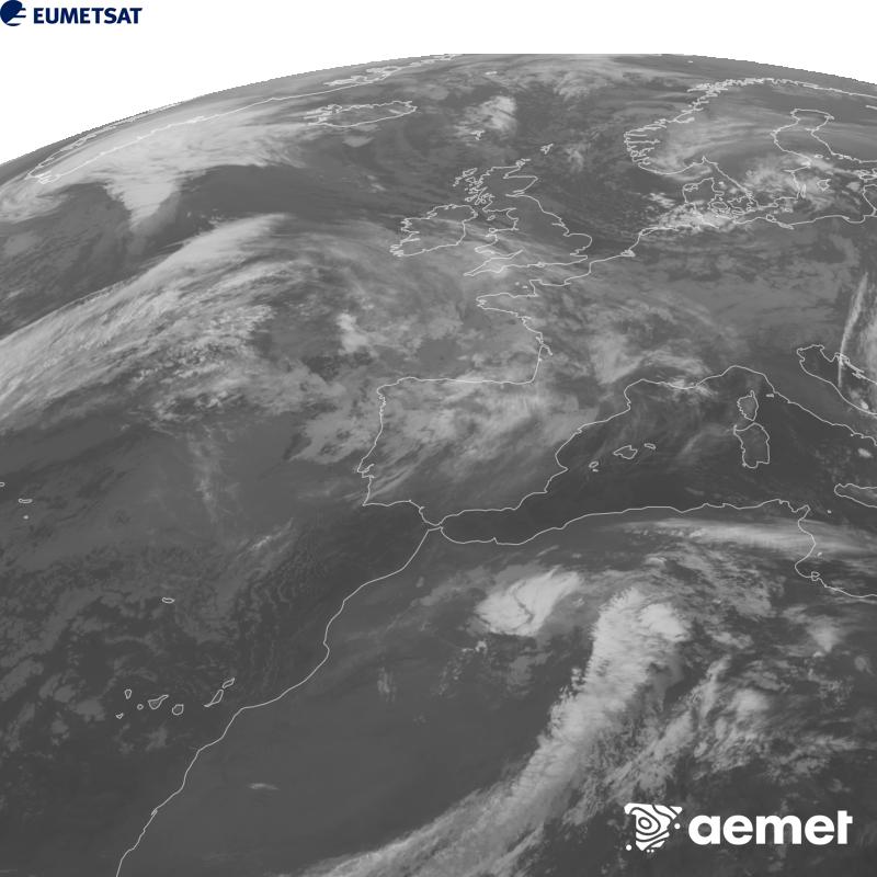 Esta imagen se genera utilizando informaci�n del canal Infrarrojo 10.5 �m del sat�lite METEOSAT-12, perteneciente a la tercera generaci�n de sat�lites Meteosat (MTG). Para que la imagen se asemeje m�s a la percepci�n del ojo humano, la escala de grises est� invertida. Las horas indicadas se refieren a la pen�nsula (una hora menos en las Islas Canarias).&nbsp;domingo, 11 octubre 2026 a las 09:00