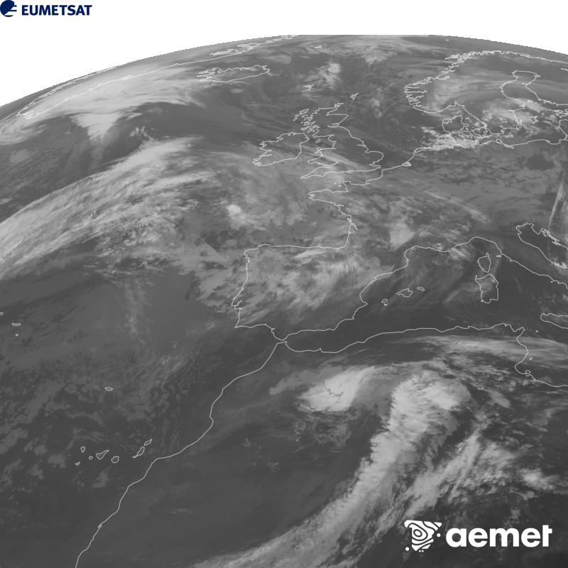 Esta imagen se genera utilizando informaci�n del canal Infrarrojo 10.5 �m del sat�lite METEOSAT-12, perteneciente a la tercera generaci�n de sat�lites Meteosat (MTG). Para que la imagen se asemeje m�s a la percepci�n del ojo humano, la escala de grises est� invertida. Las horas indicadas se refieren a la pen�nsula (una hora menos en las Islas Canarias).&nbsp;domingo, 11 octubre 2026 a las 10:00
