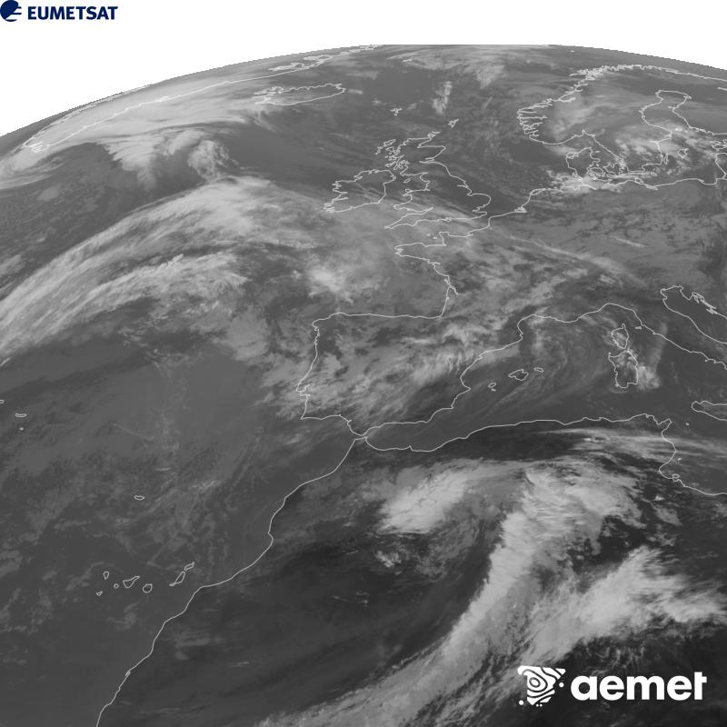 Esta imagen se genera utilizando informaci�n del canal Infrarrojo 10.5 �m del sat�lite METEOSAT-12, perteneciente a la tercera generaci�n de sat�lites Meteosat (MTG). Para que la imagen se asemeje m�s a la percepci�n del ojo humano, la escala de grises est� invertida. Las horas indicadas se refieren a la pen�nsula (una hora menos en las Islas Canarias).&nbsp;domingo, 11 octubre 2026 a las 12:00