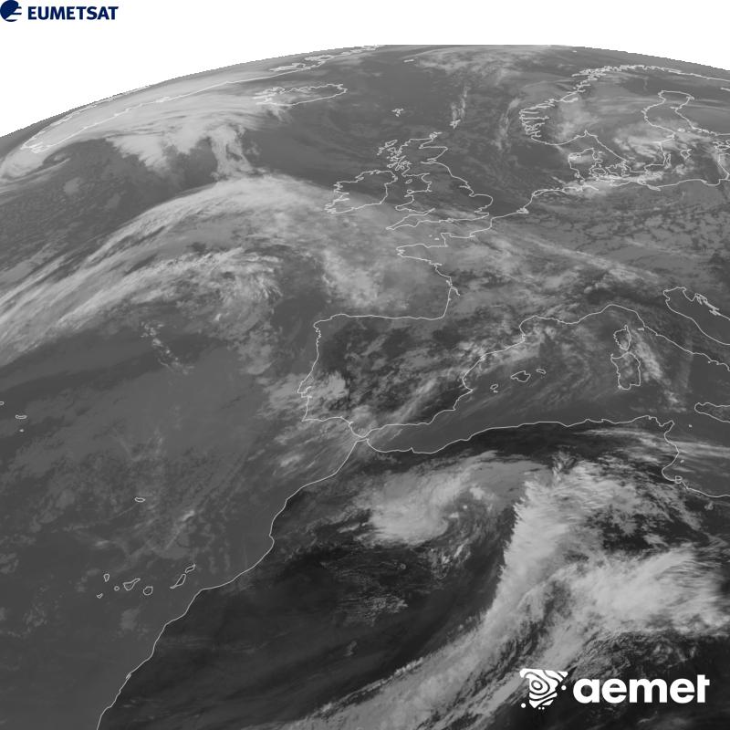 Esta imagen se genera utilizando informaci�n del canal Infrarrojo 10.5 �m del sat�lite METEOSAT-12, perteneciente a la tercera generaci�n de sat�lites Meteosat (MTG). Para que la imagen se asemeje m�s a la percepci�n del ojo humano, la escala de grises est� invertida. Las horas indicadas se refieren a la pen�nsula (una hora menos en las Islas Canarias).&nbsp;domingo, 11 octubre 2026 a las 14:00