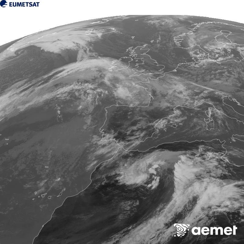 Esta imagen se genera utilizando informaci�n del canal Infrarrojo 10.5 �m del sat�lite METEOSAT-12, perteneciente a la tercera generaci�n de sat�lites Meteosat (MTG). Para que la imagen se asemeje m�s a la percepci�n del ojo humano, la escala de grises est� invertida. Las horas indicadas se refieren a la pen�nsula (una hora menos en las Islas Canarias).&nbsp;domingo, 11 octubre 2026 a las 16:00