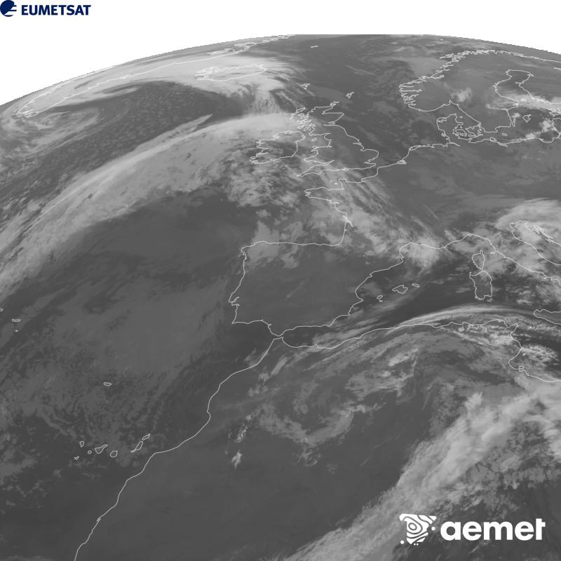 Esta imatge es genera utilitzant informaci� del canal Infraroig 10.5 �m del sat�l�lit METEOSAT-12, pertanyent a la tercera generaci� de sat�l�lits Meteosat (MTG). Perqu� la imatge s'assemble m�s a la percepci� de l'ull hum�, l'escala de grises est� invertida. Les hores indicades es referixen a la pen�nsula (una hora menys a les Illes Can�ries).&nbsp;dilluns, 12 d?octubre  2026 03:00