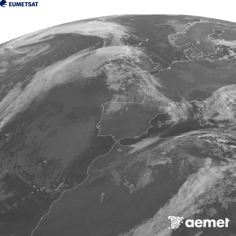 Esta imatge es genera utilitzant informaci� del canal Infraroig 10.5 �m del sat�l�lit METEOSAT-12, pertanyent a la tercera generaci� de sat�l�lits Meteosat (MTG). Perqu� la imatge s'assemble m�s a la percepci� de l'ull hum�, l'escala de grises est� invertida. Les hores indicades es referixen a la pen�nsula (una hora menys a les Illes Can�ries).&nbsp;dilluns, 12 d?octubre  2026 05:00