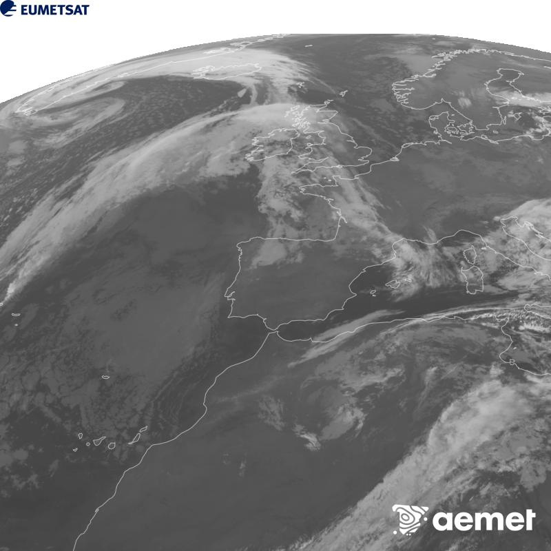 Esta imatge es genera utilitzant informaci� del canal Infraroig 10.5 �m del sat�l�lit METEOSAT-12, pertanyent a la tercera generaci� de sat�l�lits Meteosat (MTG). Perqu� la imatge s'assemble m�s a la percepci� de l'ull hum�, l'escala de grises est� invertida. Les hores indicades es referixen a la pen�nsula (una hora menys a les Illes Can�ries).&nbsp;dilluns, 12 d?octubre  2026 06:00