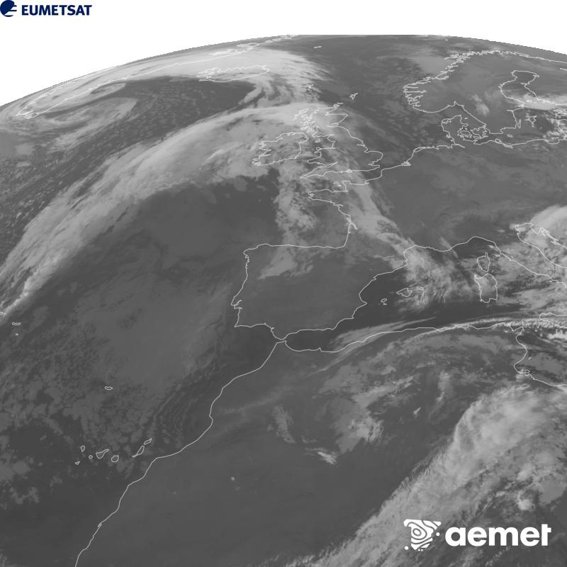 Esta imatge es genera utilitzant informaci� del canal Infraroig 10.5 �m del sat�l�lit METEOSAT-12, pertanyent a la tercera generaci� de sat�l�lits Meteosat (MTG). Perqu� la imatge s'assemble m�s a la percepci� de l'ull hum�, l'escala de grises est� invertida. Les hores indicades es referixen a la pen�nsula (una hora menys a les Illes Can�ries).&nbsp;dilluns, 12 d?octubre  2026 07:00