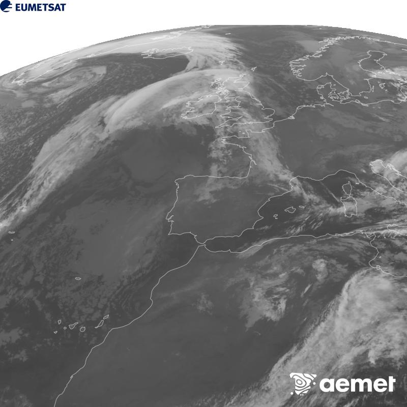 Esta imatge es genera utilitzant informaci� del canal Infraroig 10.5 �m del sat�l�lit METEOSAT-12, pertanyent a la tercera generaci� de sat�l�lits Meteosat (MTG). Perqu� la imatge s'assemble m�s a la percepci� de l'ull hum�, l'escala de grises est� invertida. Les hores indicades es referixen a la pen�nsula (una hora menys a les Illes Can�ries).&nbsp;dilluns, 12 d?octubre  2026 09:00