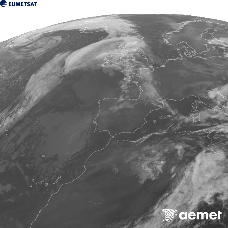 Esta imatge es genera utilitzant informaci� del canal Infraroig 10.5 �m del sat�l�lit METEOSAT-12, pertanyent a la tercera generaci� de sat�l�lits Meteosat (MTG). Perqu� la imatge s'assemble m�s a la percepci� de l'ull hum�, l'escala de grises est� invertida. Les hores indicades es referixen a la pen�nsula (una hora menys a les Illes Can�ries).&nbsp;dilluns, 12 d?octubre  2026 10:00