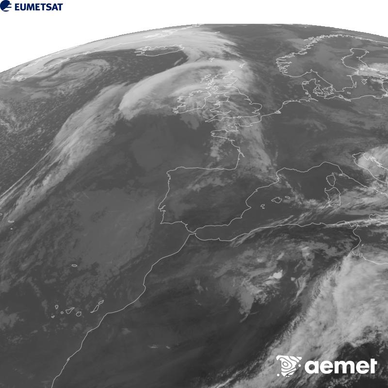 Esta imatge es genera utilitzant informaci� del canal Infraroig 10.5 �m del sat�l�lit METEOSAT-12, pertanyent a la tercera generaci� de sat�l�lits Meteosat (MTG). Perqu� la imatge s'assemble m�s a la percepci� de l'ull hum�, l'escala de grises est� invertida. Les hores indicades es referixen a la pen�nsula (una hora menys a les Illes Can�ries).&nbsp;dilluns, 12 d?octubre  2026 11:00