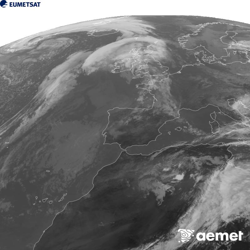 Esta imatge es genera utilitzant informaci� del canal Infraroig 10.5 �m del sat�l�lit METEOSAT-12, pertanyent a la tercera generaci� de sat�l�lits Meteosat (MTG). Perqu� la imatge s'assemble m�s a la percepci� de l'ull hum�, l'escala de grises est� invertida. Les hores indicades es referixen a la pen�nsula (una hora menys a les Illes Can�ries).&nbsp;dilluns, 12 d?octubre  2026 12:00