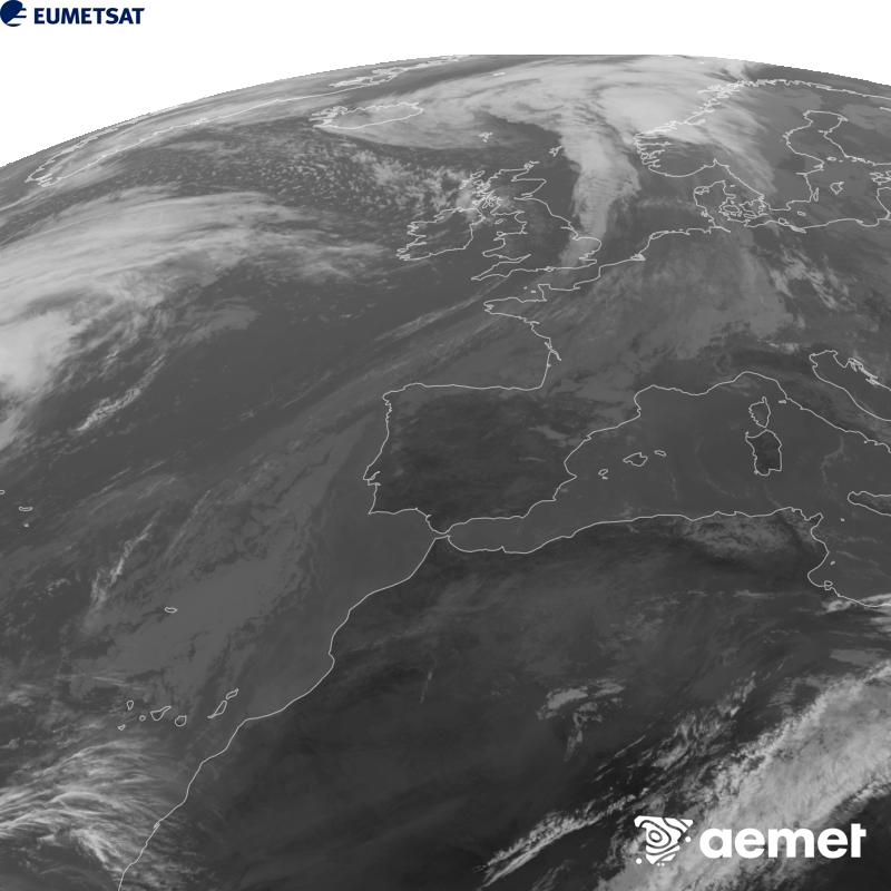 Esta imatge es genera utilitzant informaci� del canal Infraroig 10.5 �m del sat�l�lit METEOSAT-12, pertanyent a la tercera generaci� de sat�l�lits Meteosat (MTG). Perqu� la imatge s'assemble m�s a la percepci� de l'ull hum�, l'escala de grises est� invertida. Les hores indicades es referixen a la pen�nsula (una hora menys a les Illes Can�ries).&nbsp;dimarts, 13 d?octubre  2026 12:00