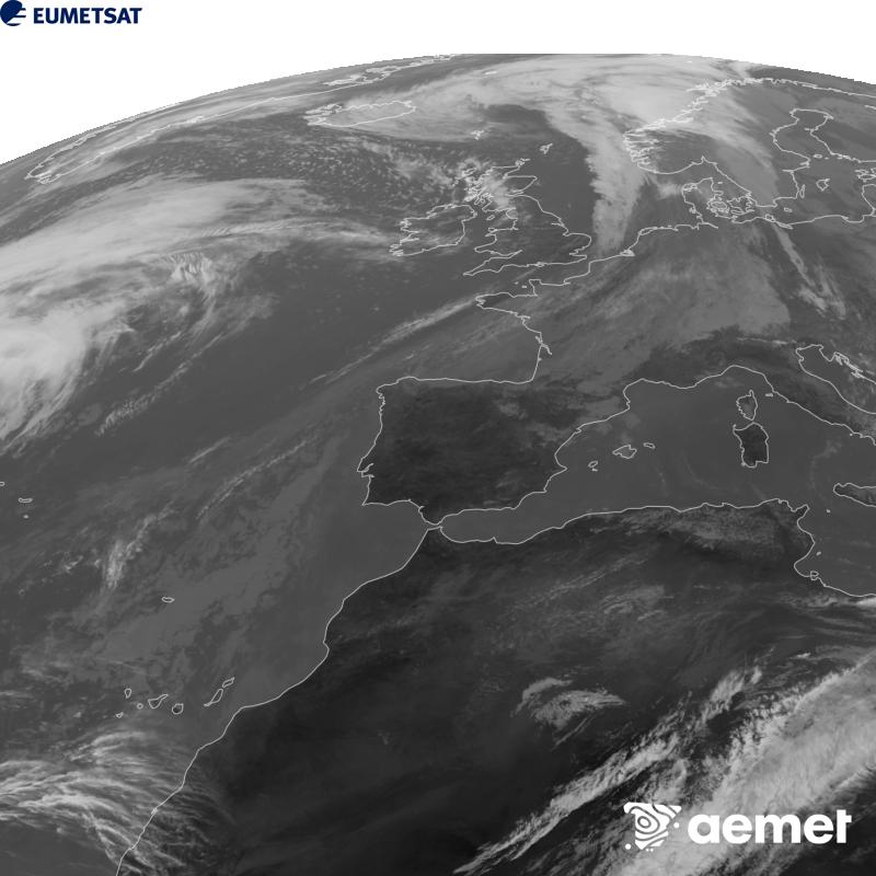 Esta imatge es genera utilitzant informaci� del canal Infraroig 10.5 �m del sat�l�lit METEOSAT-12, pertanyent a la tercera generaci� de sat�l�lits Meteosat (MTG). Perqu� la imatge s'assemble m�s a la percepci� de l'ull hum�, l'escala de grises est� invertida. Les hores indicades es referixen a la pen�nsula (una hora menys a les Illes Can�ries).&nbsp;dimarts, 13 d?octubre  2026 14:00