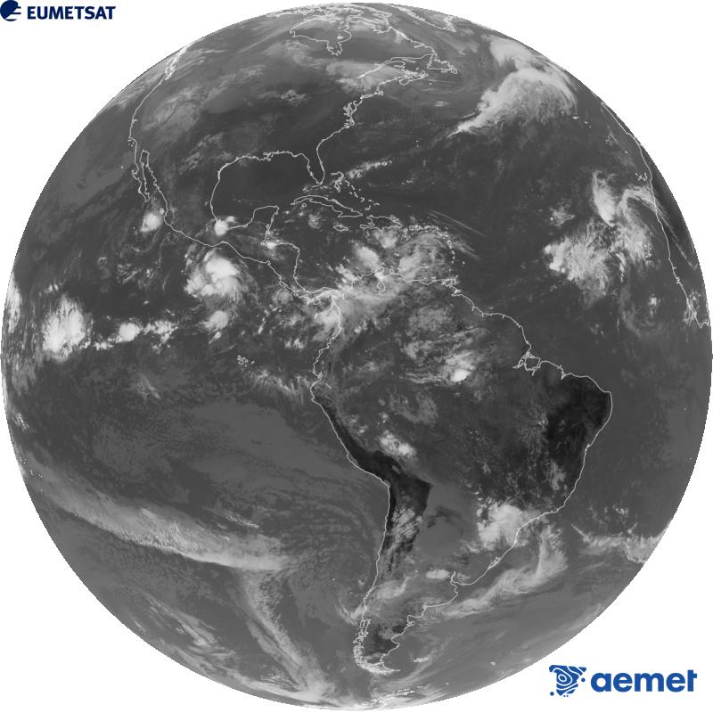 Vue d'ensemble du canal infrarouge (longueur d'onde 10,3 �m) du satellite g�ostationnaire am�ricain GOES-19. Les heures indiqu�es se rapportent � la p�ninsule (une heure de moins aux �les Canaries).&nbsp;mardi, 13 octobre  2026 17:00
