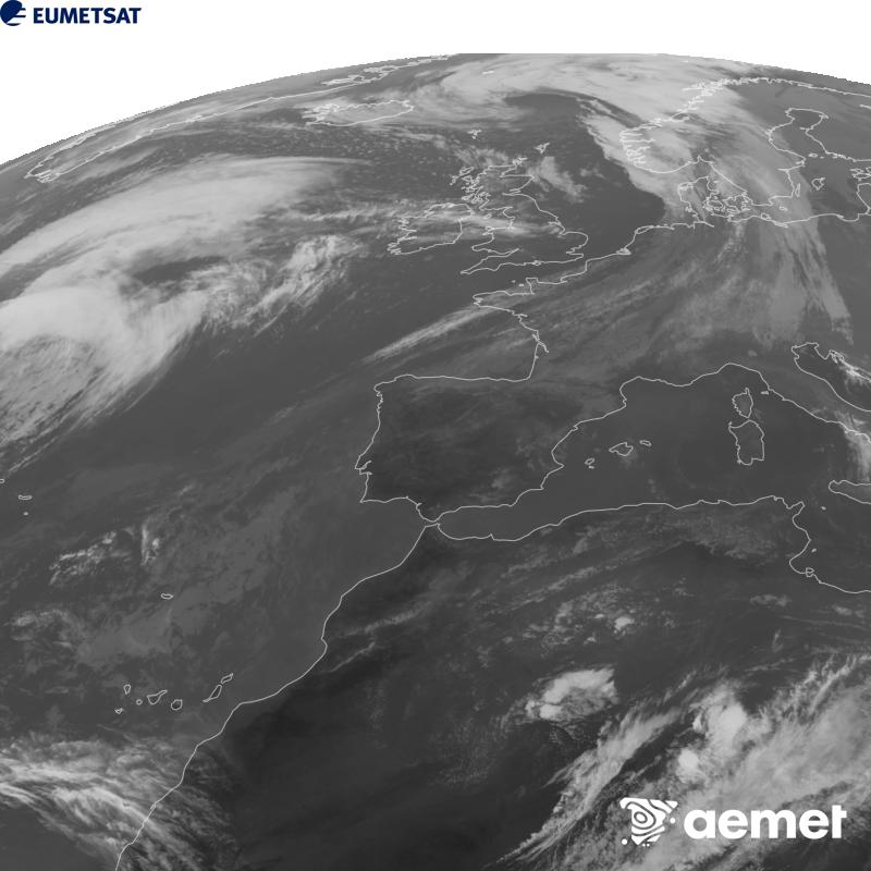 Esta imatge es genera utilitzant informaci� del canal Infraroig 10.5 �m del sat�l�lit METEOSAT-12, pertanyent a la tercera generaci� de sat�l�lits Meteosat (MTG). Perqu� la imatge s'assemble m�s a la percepci� de l'ull hum�, l'escala de grises est� invertida. Les hores indicades es referixen a la pen�nsula (una hora menys a les Illes Can�ries).&nbsp;dimarts, 13 d?octubre  2026 18:00