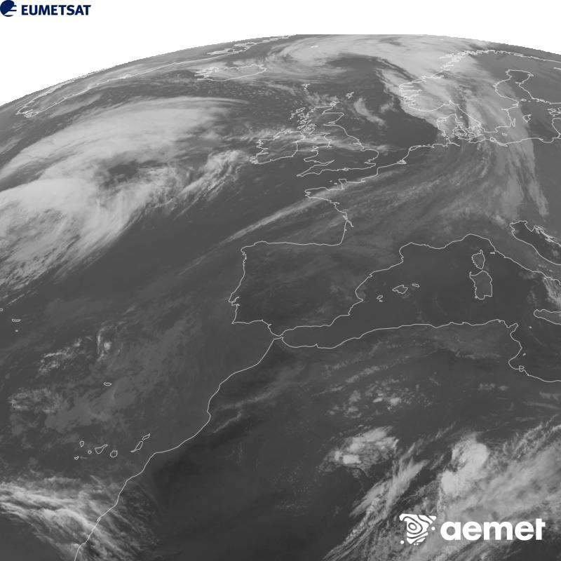 Esta imatge es genera utilitzant informaci� del canal Infraroig 10.5 �m del sat�l�lit METEOSAT-12, pertanyent a la tercera generaci� de sat�l�lits Meteosat (MTG). Perqu� la imatge s'assemble m�s a la percepci� de l'ull hum�, l'escala de grises est� invertida. Les hores indicades es referixen a la pen�nsula (una hora menys a les Illes Can�ries).&nbsp;dimarts, 13 d?octubre  2026 19:00