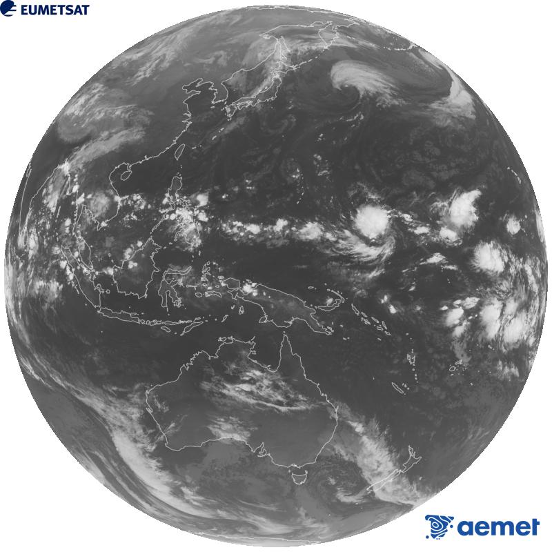 Image globale du canal infrarouge (longueur d'onde 10,4 �m) du satellite g�ostationnaire japonais Himawari-9. Les heures indiqu�es se rapportent � la p�ninsule (une heure de moins aux �les Canaries).&nbsp;mardi, 13 octobre  2026 20:00