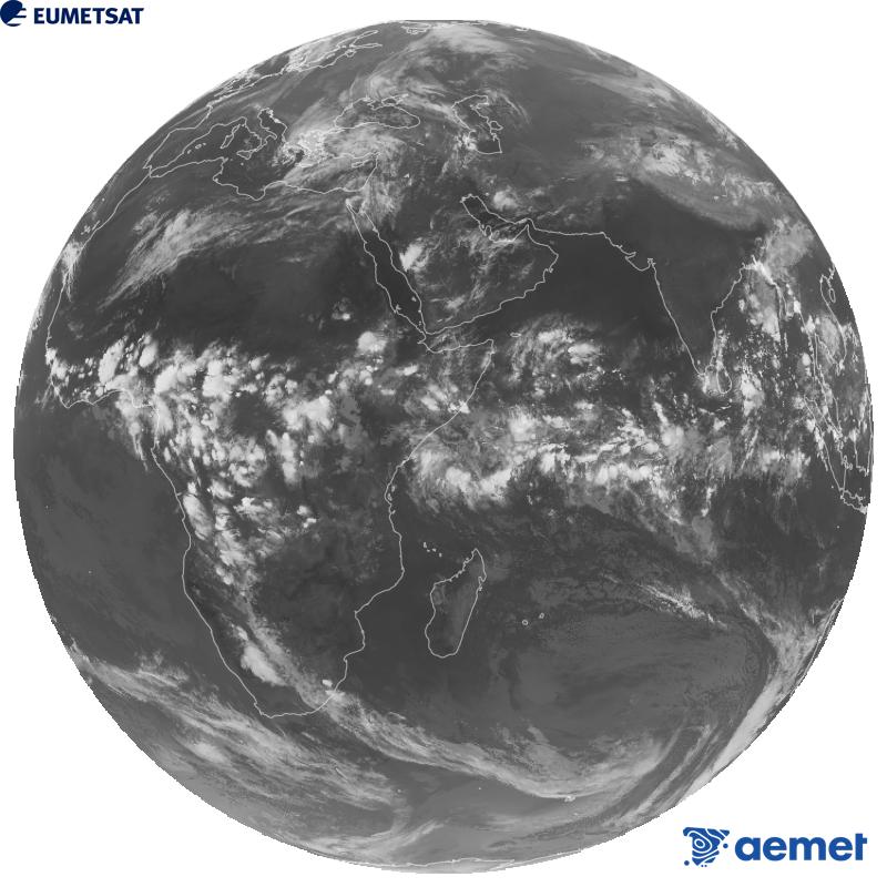 Vue d'ensemble du canal infrarouge (longueur d'onde 10,8 �m) du satellite g�ostationnaire europ�en Meteosat-9, qui fait partie de la deuxi�me g�n�ration de satellites Meteosat. Les heures indiqu�es se rapportent � la p�ninsule (une heure de moins aux �les Canaries).&nbsp;mardi, 13 octobre  2026 20:00