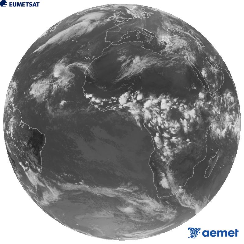 Vue d'ensemble du canal infrarouge (longueur d'onde de 10,5 �m) du satellite g�ostationnaire europ�en Meteosat-12, qui fait partie de la troisi�me g�n�ration de satellites Meteosat. Les heures indiqu�es correspondent � celles de la p�ninsule (une heure de moins aux �les Canaries).&nbsp;mardi, 13 octobre  2026 20:00