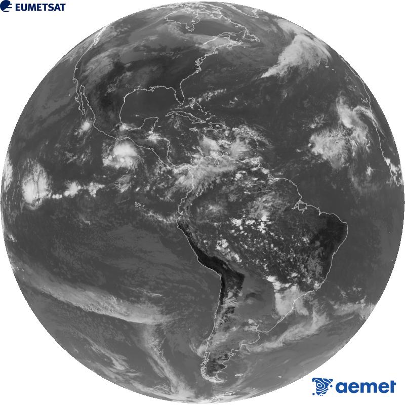 Vue d'ensemble du canal infrarouge (longueur d'onde 10,3 �m) du satellite g�ostationnaire am�ricain GOES-19. Les heures indiqu�es se rapportent � la p�ninsule (une heure de moins aux �les Canaries).&nbsp;mardi, 13 octobre  2026 20:00