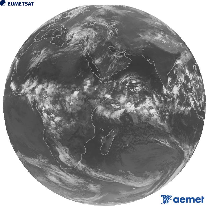 Vue d'ensemble du canal infrarouge (longueur d'onde 10,8 �m) du satellite g�ostationnaire europ�en Meteosat-9, qui fait partie de la deuxi�me g�n�ration de satellites Meteosat. Les heures indiqu�es se rapportent � la p�ninsule (une heure de moins aux �les Canaries).&nbsp;mardi, 13 octobre  2026 23:00