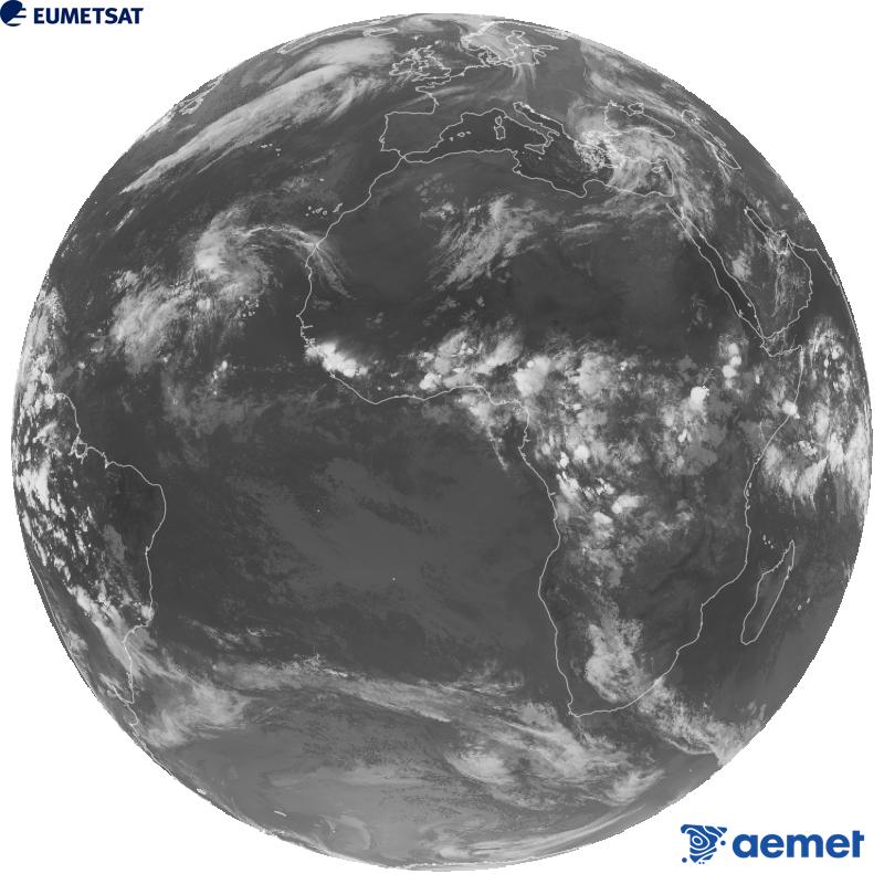 Vue d'ensemble du canal infrarouge (longueur d'onde de 10,5 �m) du satellite g�ostationnaire europ�en Meteosat-12, qui fait partie de la troisi�me g�n�ration de satellites Meteosat. Les heures indiqu�es correspondent � celles de la p�ninsule (une heure de moins aux �les Canaries).&nbsp;mardi, 13 octobre  2026 23:00