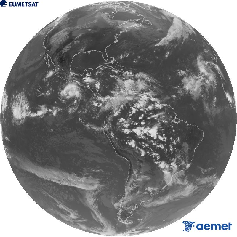 Vue d'ensemble du canal infrarouge (longueur d'onde 10,3 �m) du satellite g�ostationnaire am�ricain GOES-19. Les heures indiqu�es se rapportent � la p�ninsule (une heure de moins aux �les Canaries).&nbsp;mardi, 13 octobre  2026 23:00