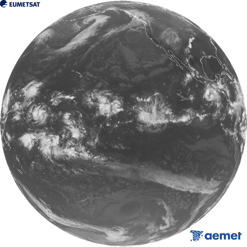 Vue d'ensemble du canal infrarouge (longueur d'onde 10,3 �m) du satellite am�ricain GOES-18. Les heures indiqu�es se rapportent � la p�ninsule (une heure de moins aux �les Canaries).&nbsp;mercredi, 14 octobre  2026 02:00