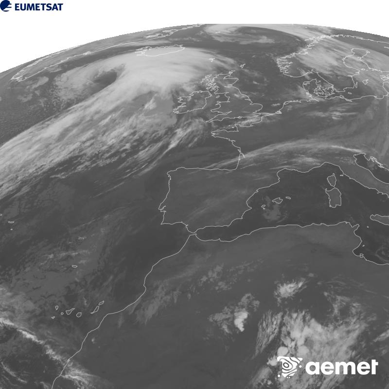 Esta imatge es genera utilitzant informaci� del canal Infraroig 10.5 �m del sat�l�lit METEOSAT-12, pertanyent a la tercera generaci� de sat�l�lits Meteosat (MTG). Perqu� la imatge s'assemble m�s a la percepci� de l'ull hum�, l'escala de grises est� invertida. Les hores indicades es referixen a la pen�nsula (una hora menys a les Illes Can�ries).&nbsp;dimecres, 14 d?octubre  2026 05:00