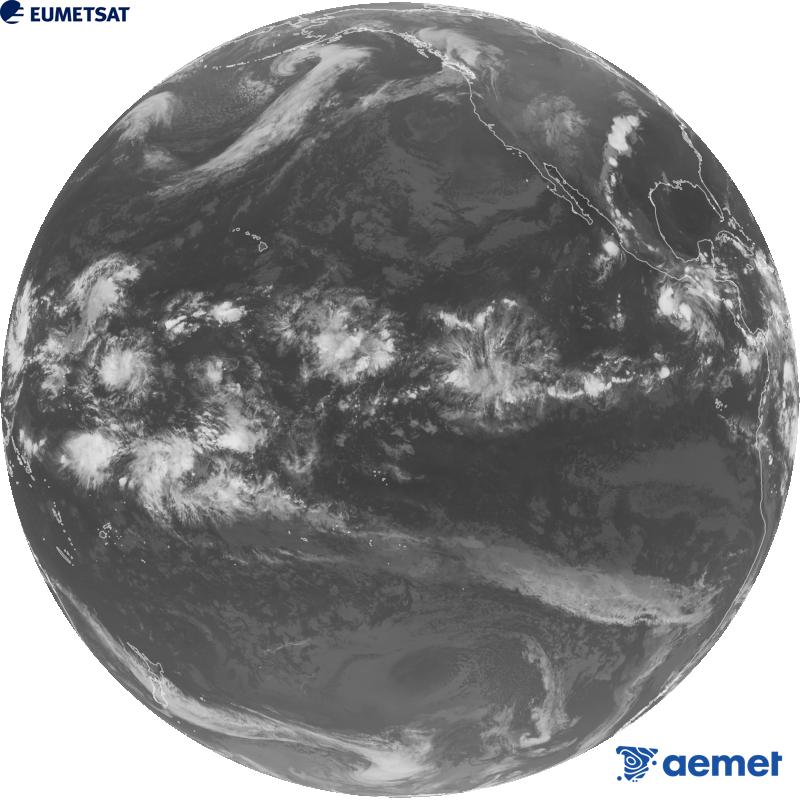 Vue d'ensemble du canal infrarouge (longueur d'onde 10,3 �m) du satellite am�ricain GOES-18. Les heures indiqu�es se rapportent � la p�ninsule (une heure de moins aux �les Canaries).&nbsp;mercredi, 14 octobre  2026 05:00
