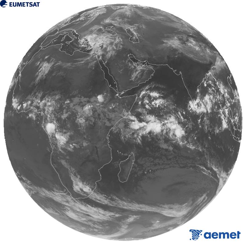Vue d'ensemble du canal infrarouge (longueur d'onde 10,8 �m) du satellite g�ostationnaire europ�en Meteosat-9, qui fait partie de la deuxi�me g�n�ration de satellites Meteosat. Les heures indiqu�es se rapportent � la p�ninsule (une heure de moins aux �les Canaries).&nbsp;mercredi, 14 octobre  2026 05:00